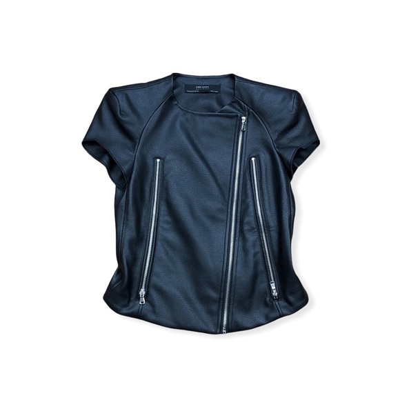 Zara Women’s Faux Leather Biker Jacket Full Zip Short Sleeves Black XS - Picture 3 of 9